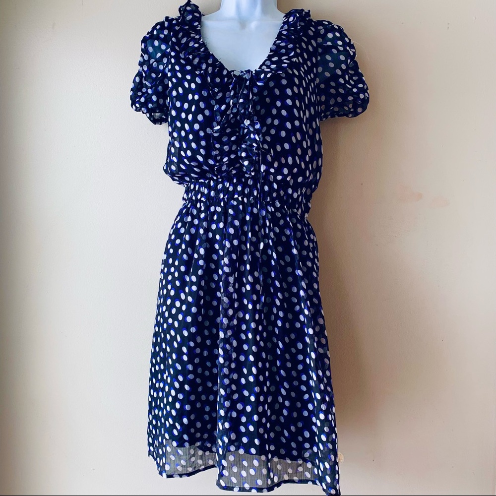 EZRA cute chiffon black dress with white and purple polka dots size M